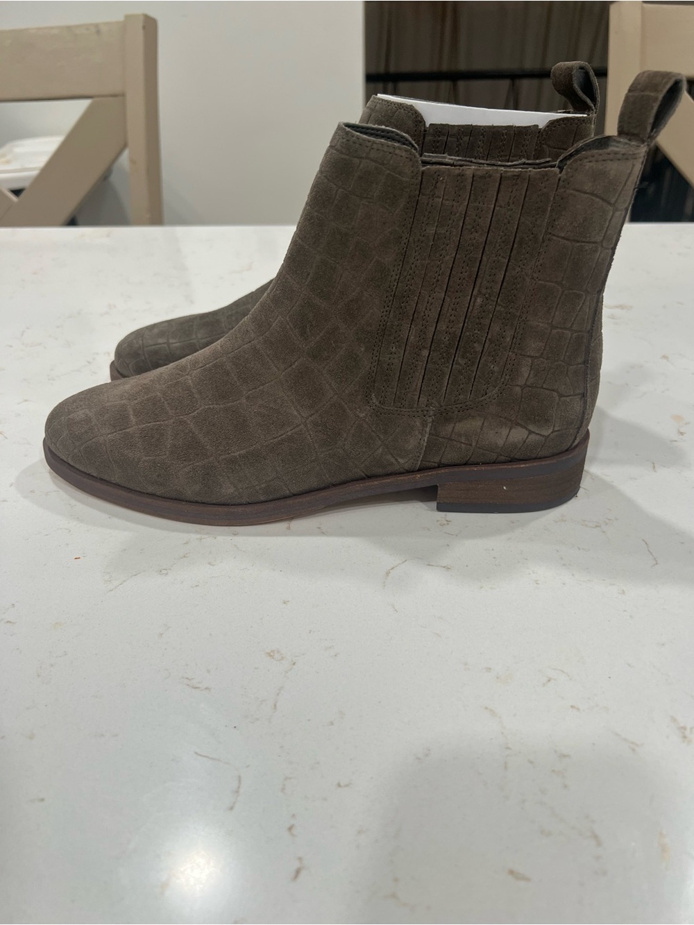 Vince Camuto Taupe Croc-Embossed Chelsea Booties